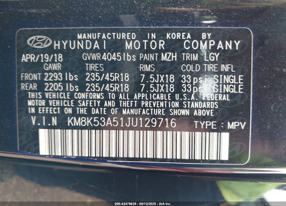 2018 HYUNDAI KONA ULTIMATE VIN: KM8K53A51JU129716