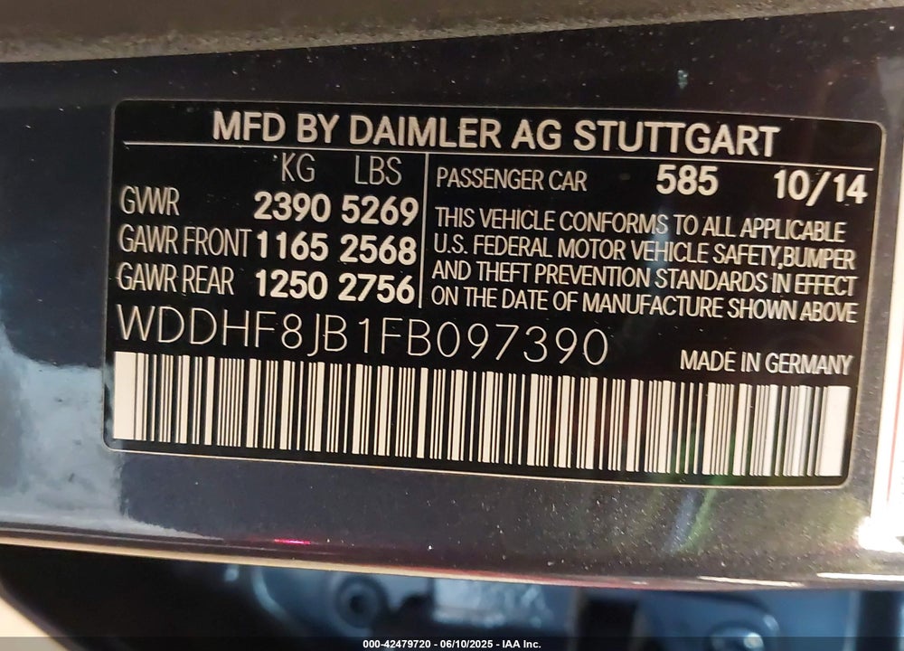 2015 MERCEDES-BENZ E 350 VIN: WDDHF8JB1FB097390