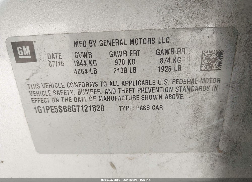 2016 CHEVROLET CRUZE LIMITED VIN: 1G1PE5SB8G7121820