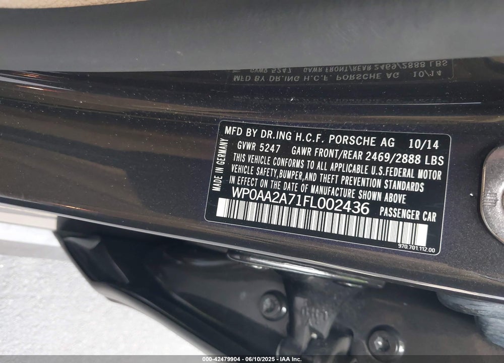 2015 PORSCHE PANAMERA VIN: WP0AA2A71FL002436