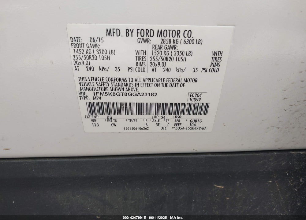 2016 FORD EXPLORER VIN: 1FM5K8GT8GGA23182