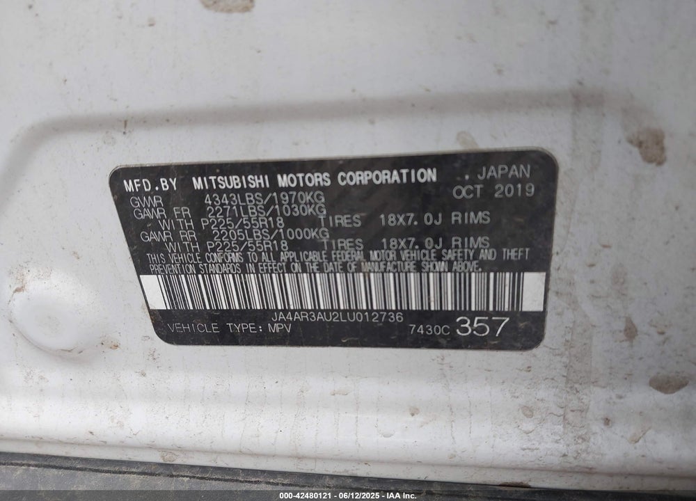 2020 MITSUBISHI OUTLANDER SPORT VIN: JA4AR3AU2LU012736