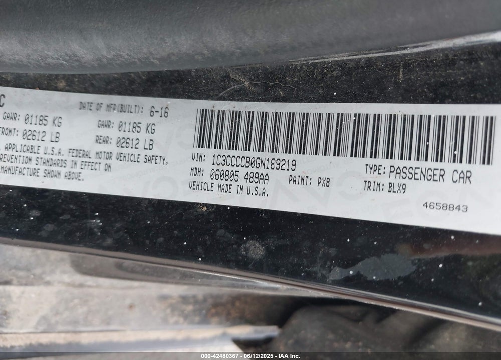 2016 CHRYSLER 200 VIN: 1C3CCCCB0GN189219