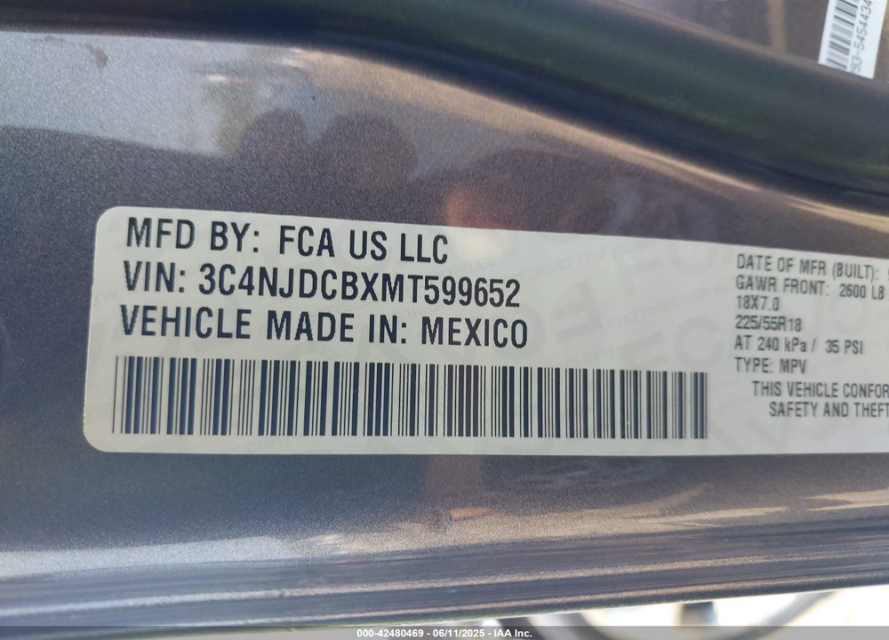 2021 JEEP COMPASS VIN: 3C4NJDCBXMT599652