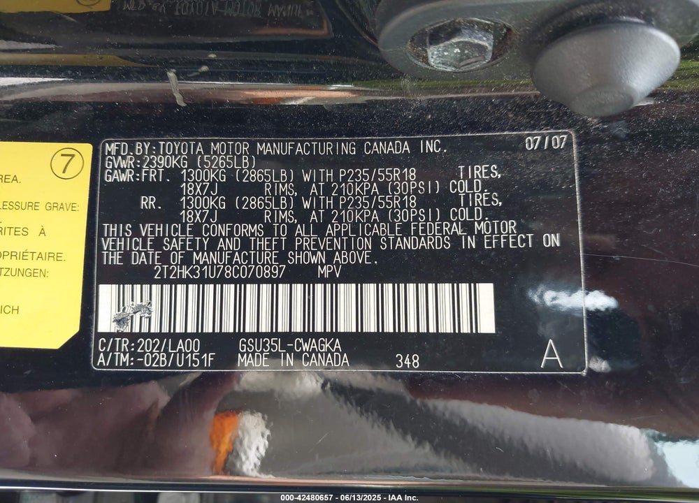 2008 LEXUS RX350 VIN: 2T2HK31U78C070897