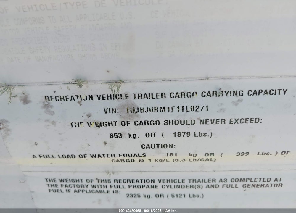 2015 JAYCO 24 FBS VIN: 1UJBJ0BM1F1TL0271