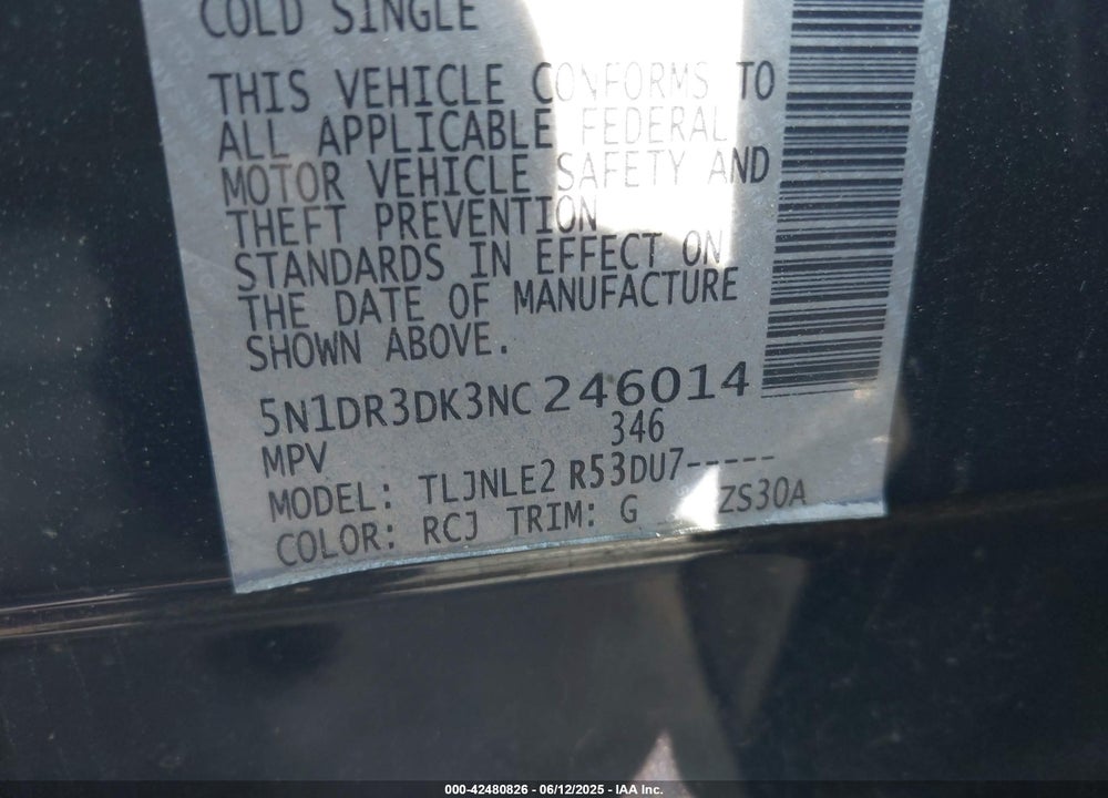 2022 NISSAN PATHFINDER VIN: 5N1DR3DK3NC246014