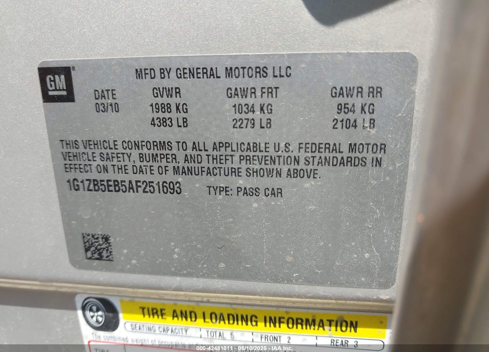 2010 CHEVROLET MALIBU LS VIN: 1G1ZB5EB5AF251693
