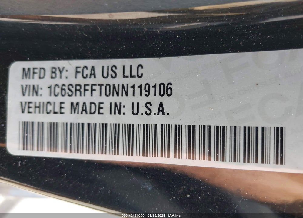 2022 RAM 1500 VIN: 1C6SRFFT0NN119106