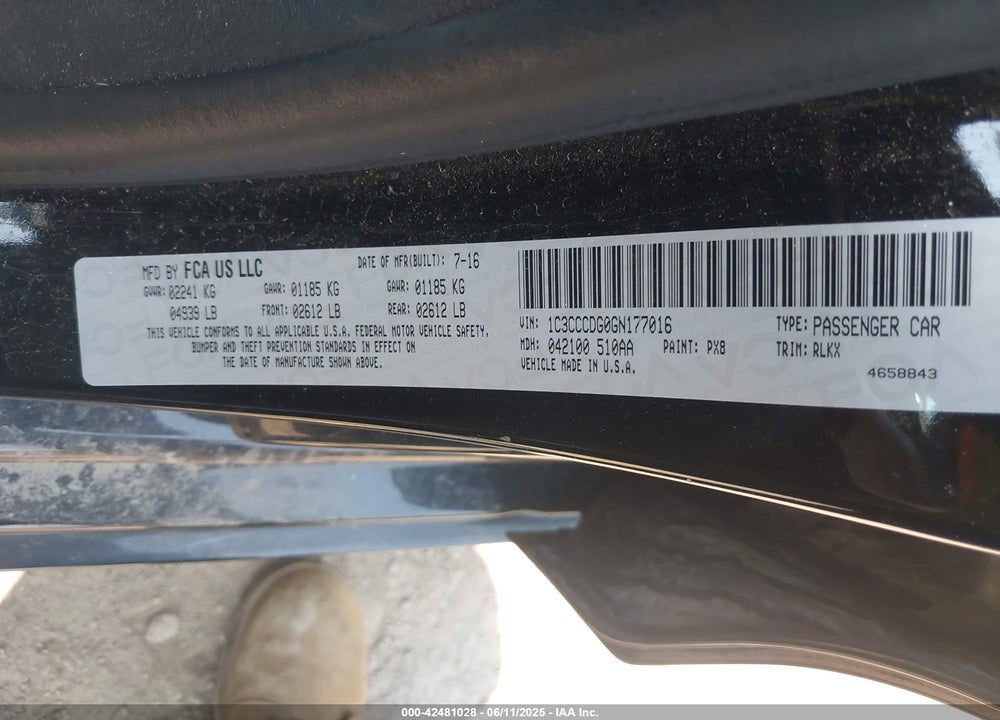 2016 CHRYSLER 200 VIN: 1C3CCCDG0GN177016