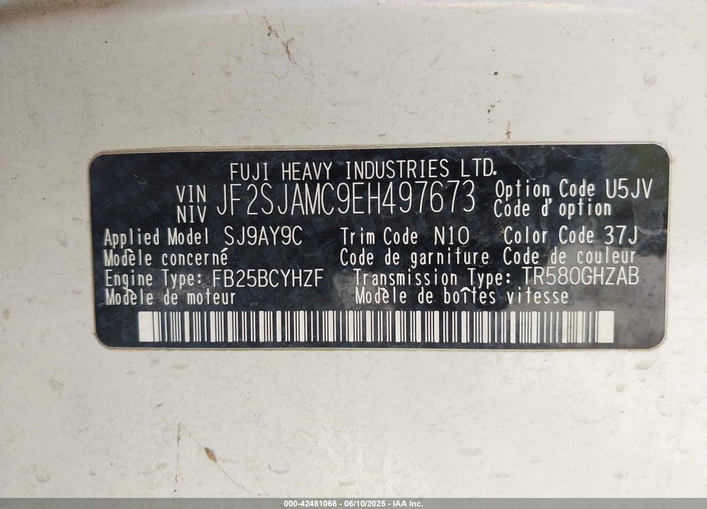 2014 SUBARU FORESTER 2.5I TOURING VIN: JF2SJAMC9EH497673