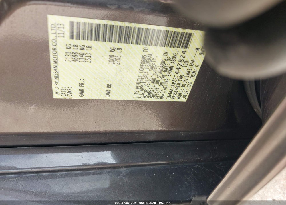 2014 NISSAN MAXIMA VIN: 1N4AA5AP2EC447824
