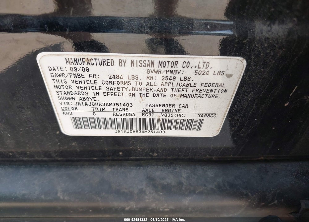 2010 INFINITI EX35 JOURNEY VIN: JN1AJ0HR3AM751403