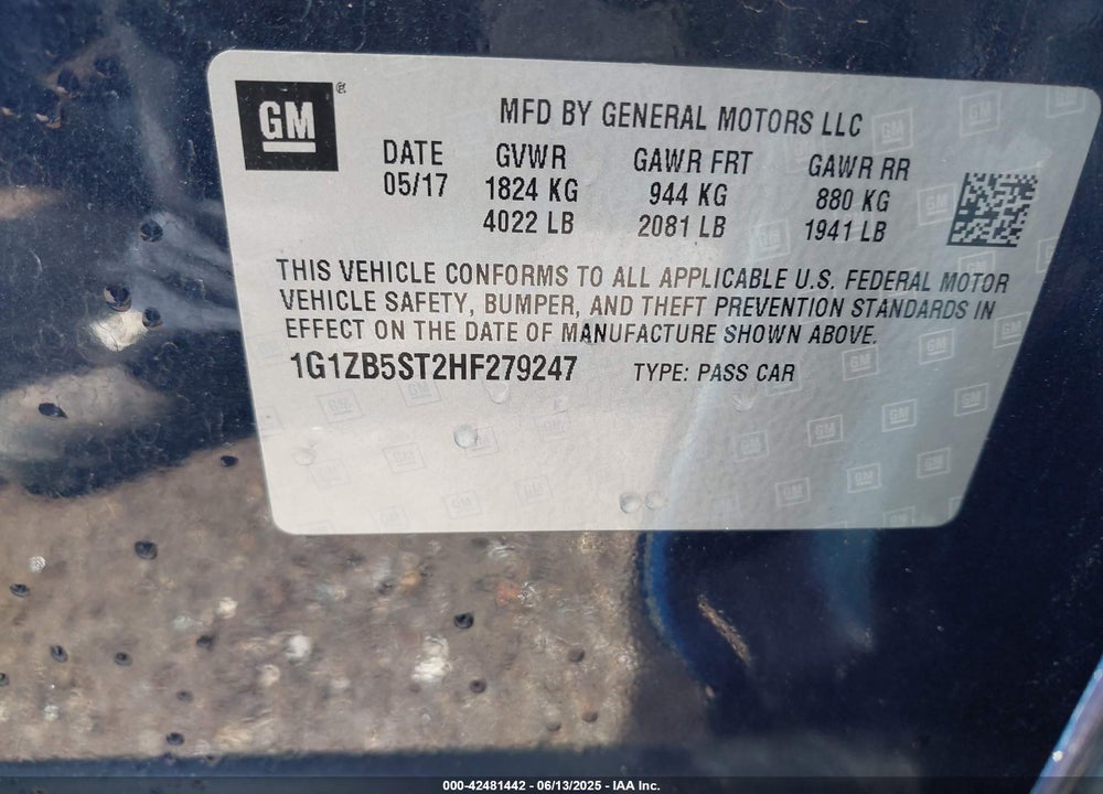 2017 CHEVROLET MALIBU VIN: 1G1ZB5ST2HF279247