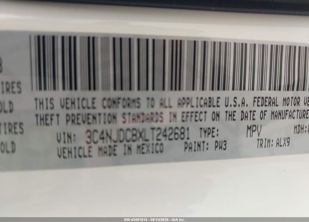 2020 JEEP COMPASS VIN: 3C4NJDCBXLT242681