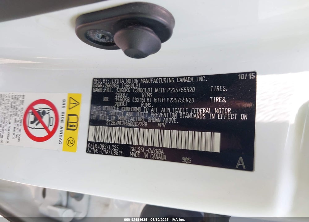 2016 LEXUS RX 350 VIN: 2T2BZMCA4GC002288