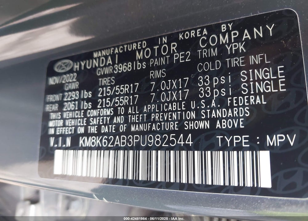 2023 HYUNDAI KONA VIN: KM8K62AB3PU982544