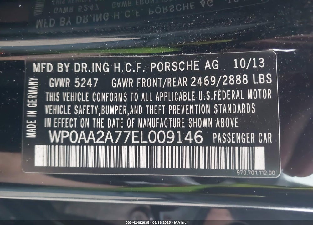 2014 PORSCHE PANAMERA VIN: WP0AA2A77EL009146