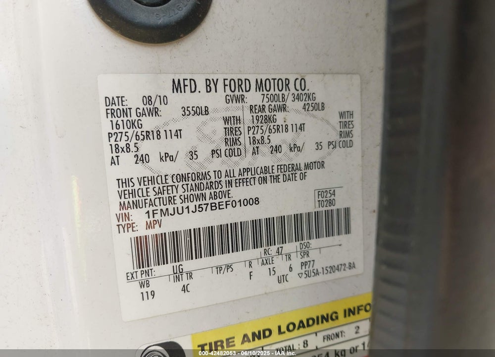 2011 FORD EXPEDITION VIN: 1FMJU1J57BEF01008