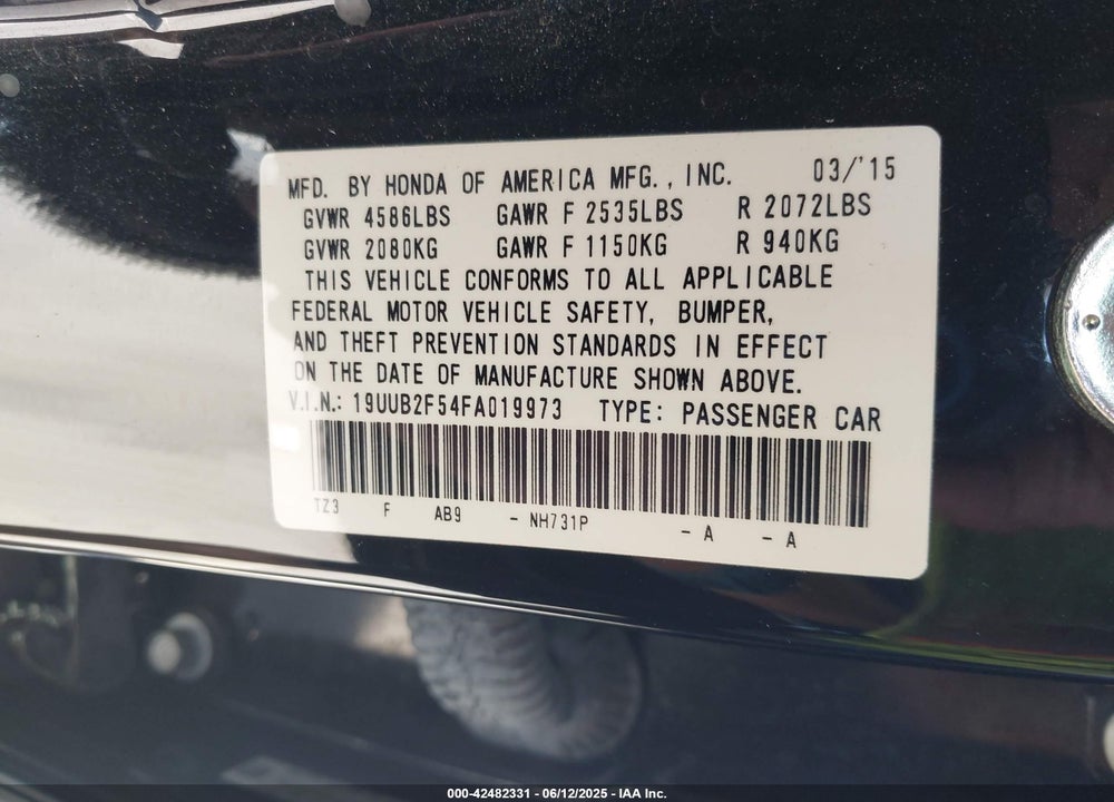 2015 ACURA TLX V6 TECH VIN: 19UUB2F54FA019973
