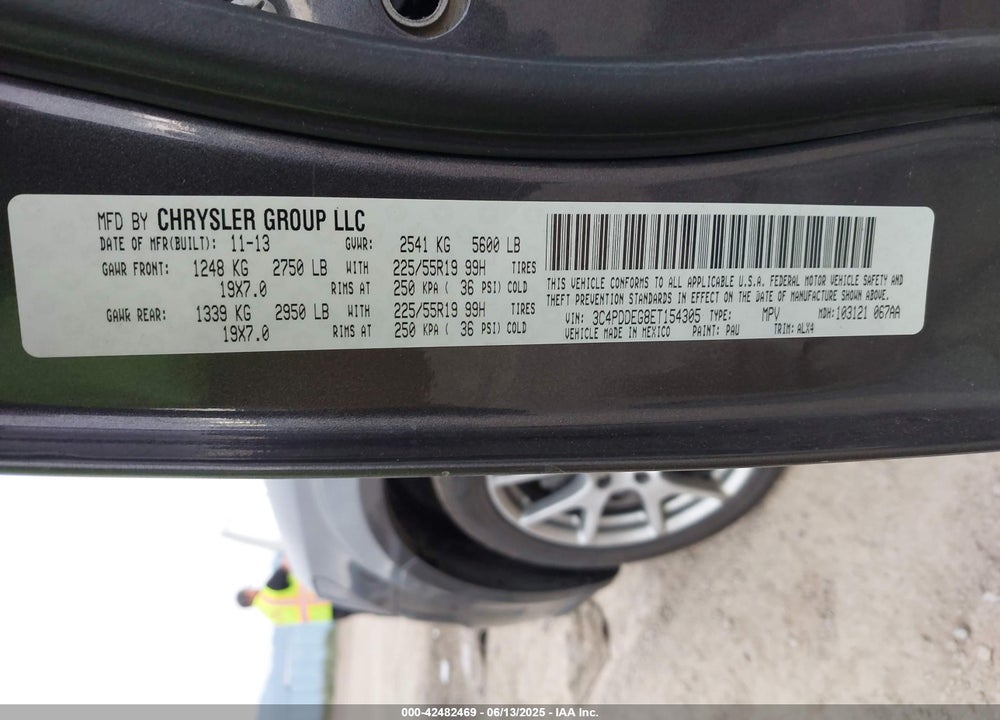 2014 DODGE JOURNEY VIN: 3C4PDDEG8ET154305