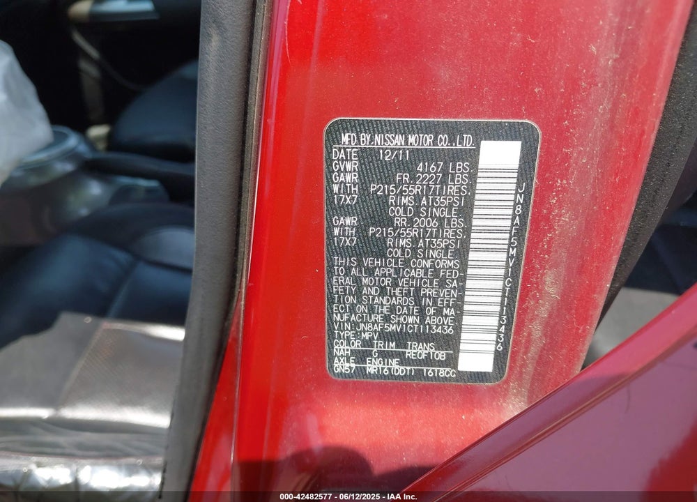 2012 NISSAN JUKE VIN: JN8AF5MV1CT113436