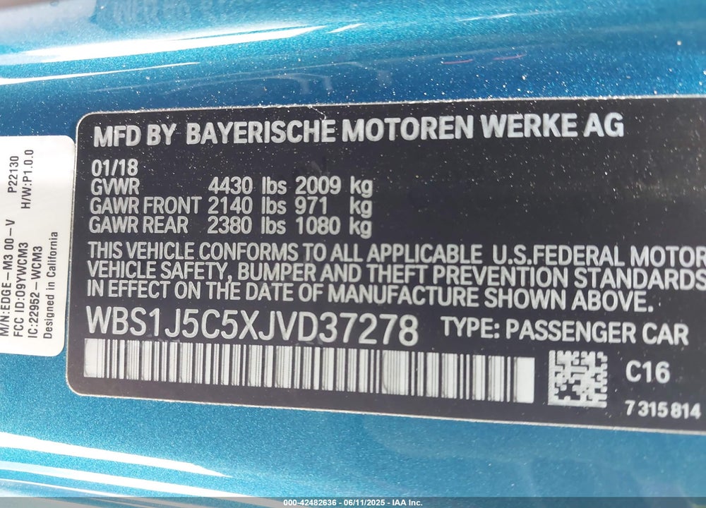 2018 BMW M2 VIN: WBS1J5C5XJVD37278