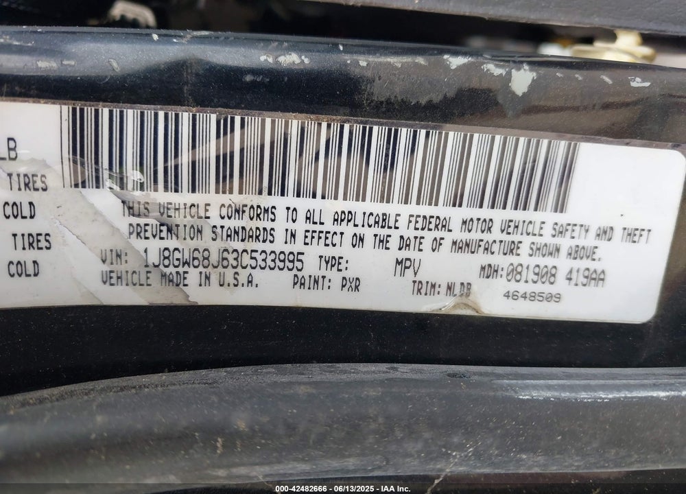 2003 JEEP GRAND CHEROKEE OVERLAND VIN: 1J8GW68J63C533995