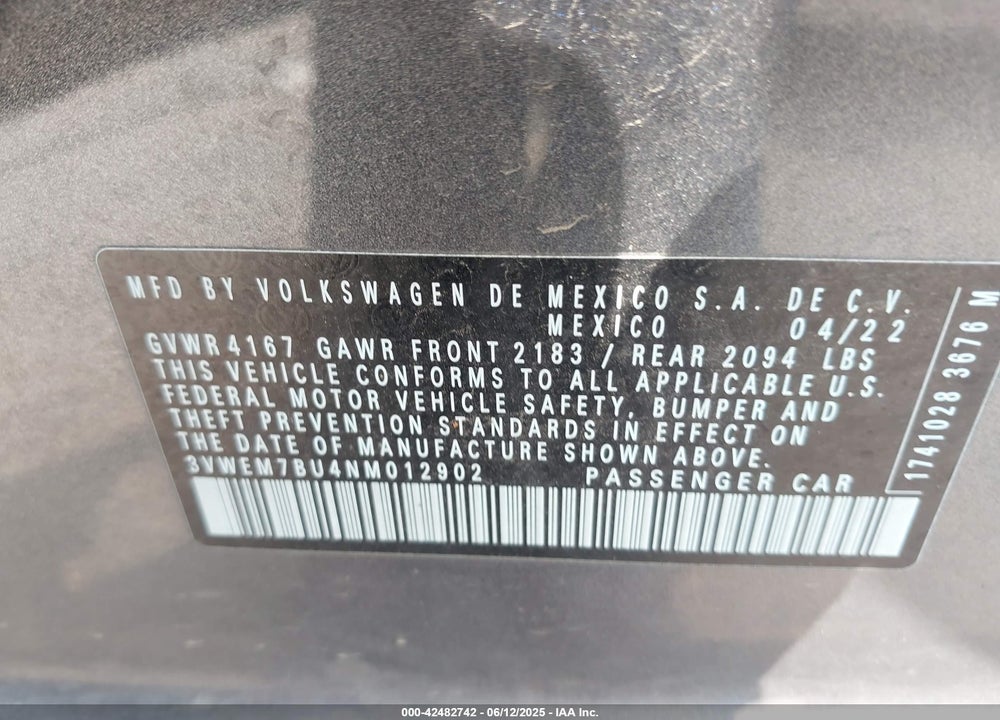 2022 VOLKSWAGEN JETTA 1.5T SE VIN: 3VWEM7BU4NM012902
