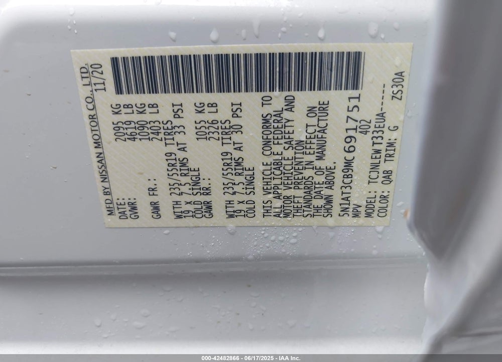 2021 NISSAN ROGUE VIN: 5N1AT3CB9MC691751