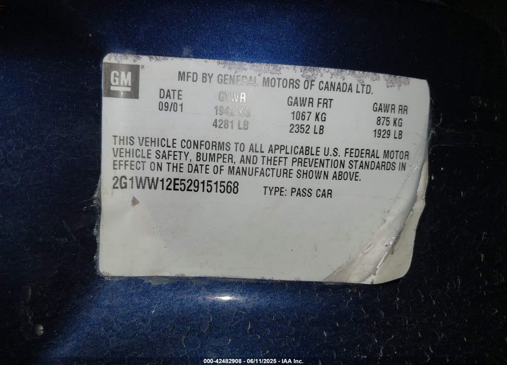 2002 CHEVROLET MONTE CARLO LS VIN: 2G1WW12E529151568