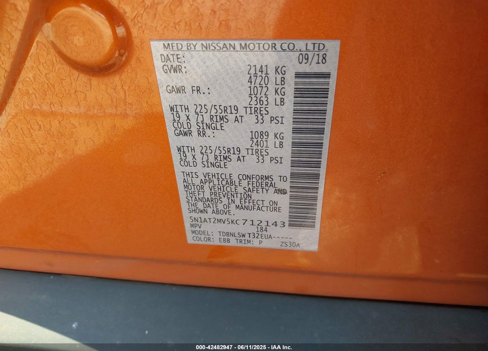 2019 NISSAN ROGUE VIN: 5N1AT2MV5KC712143