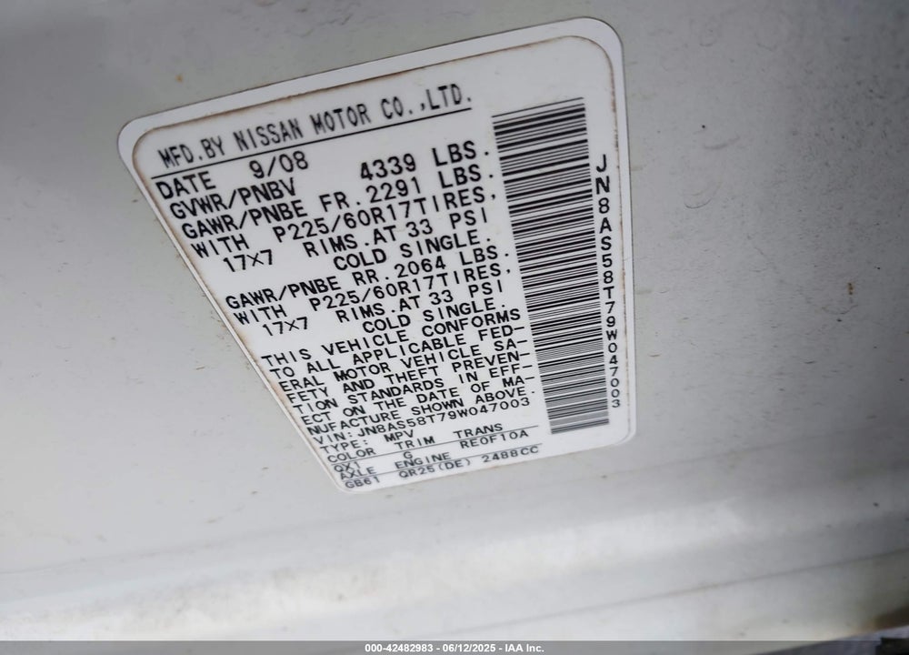 2009 NISSAN ROGUE VIN: JN8AS58T79W047003