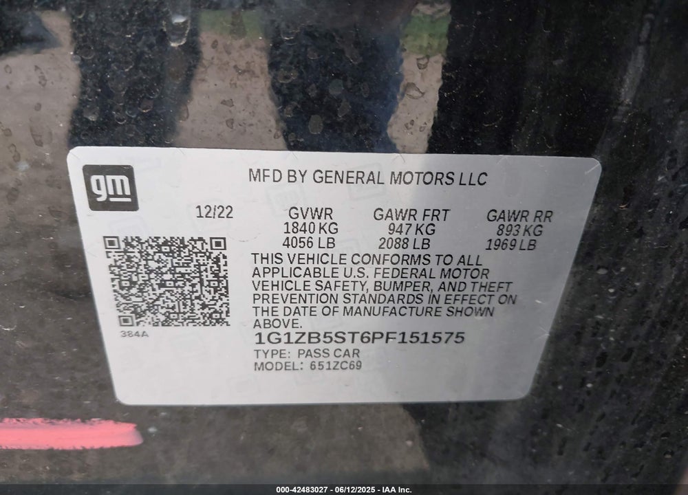 2023 CHEVROLET MALIBU VIN: 1G1ZB5ST6PF151575