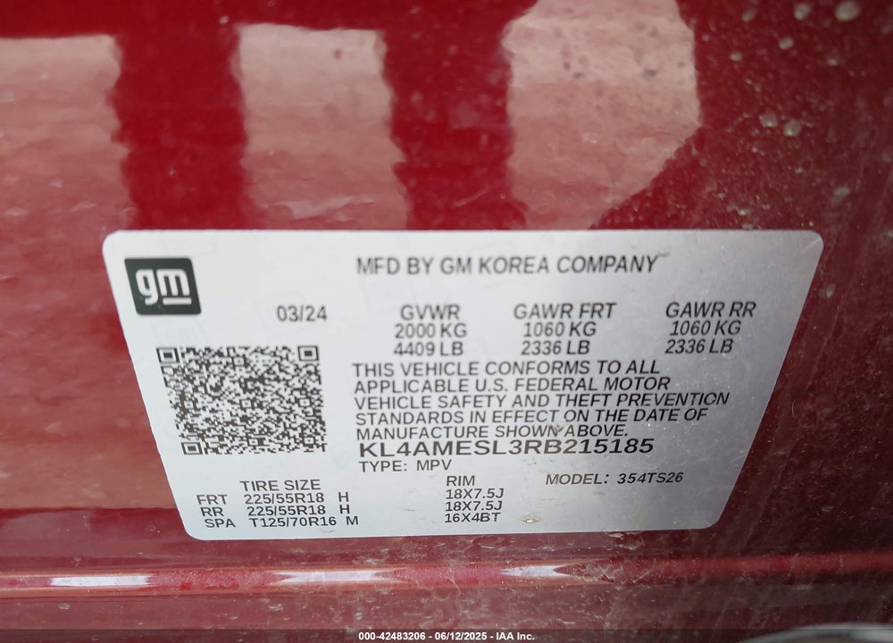 2024 BUICK ENCORE GX SPORT TOURING AWD VIN: KL4AMESL3RB215185