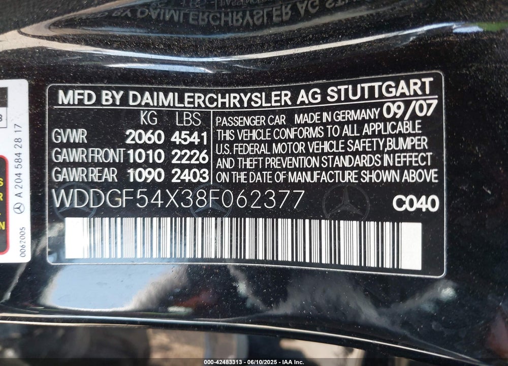 2008 MERCEDES-BENZ C 300 LUXURY/SPORT VIN: WDDGF54X38F062377