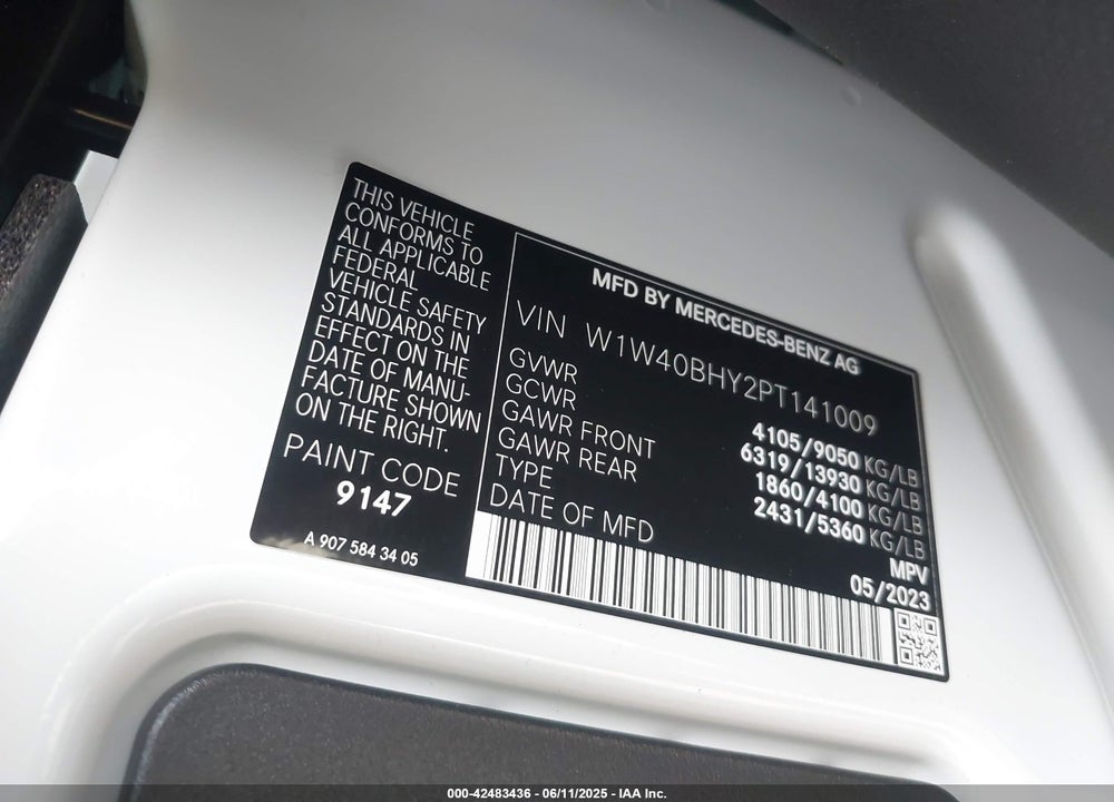 2023 MERCEDES-BENZ SPRINTER 2500 STANDARD ROOF 4-CYL GAS VIN: W1W40BHY2PT141009