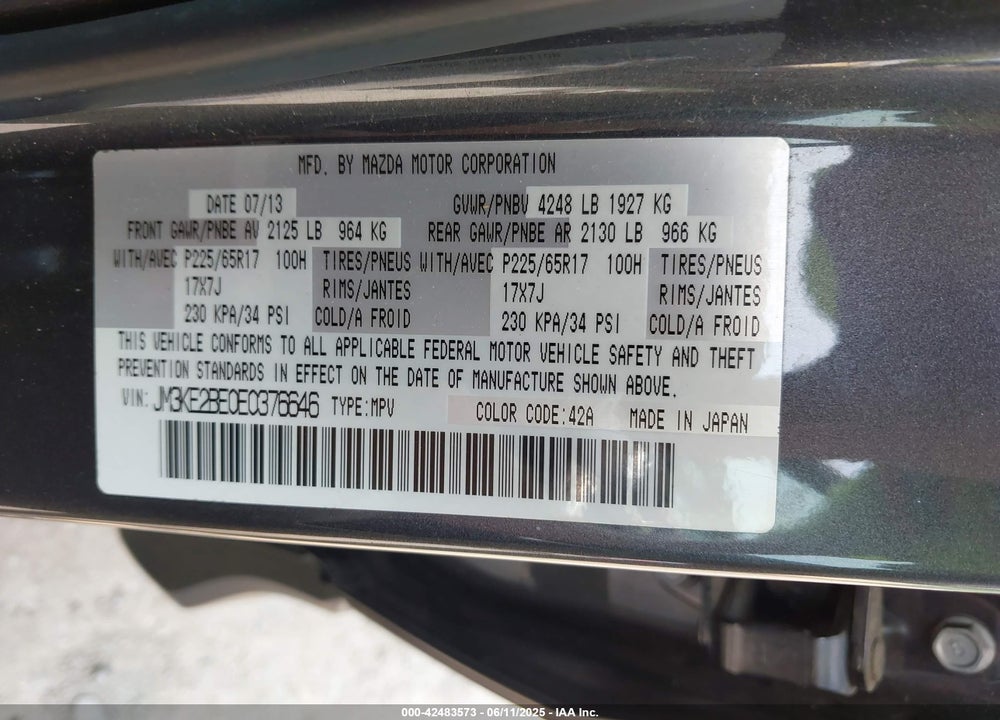 2014 MAZDA CX-5 VIN: JM3KE2BE0E0376646