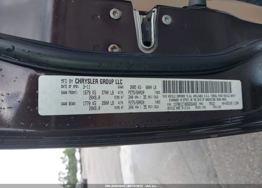 2011 RAM RAM 1500 VIN: 1D7RB1CT0BS656483