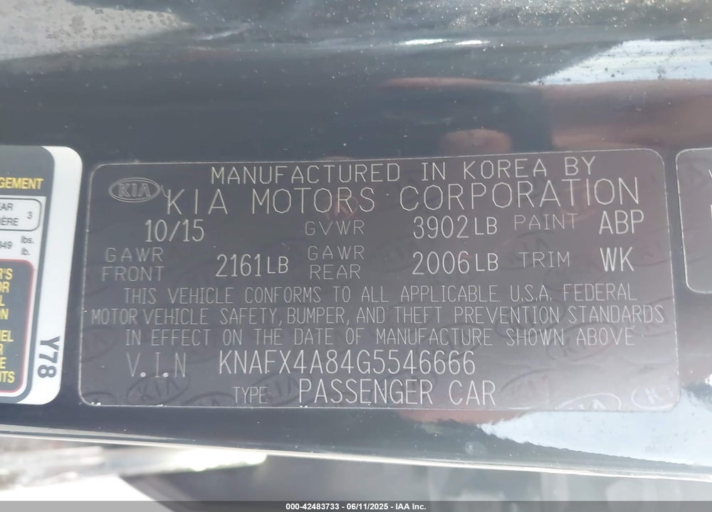 2016 KIA FORTE VIN: KNAFX4A84G5546666