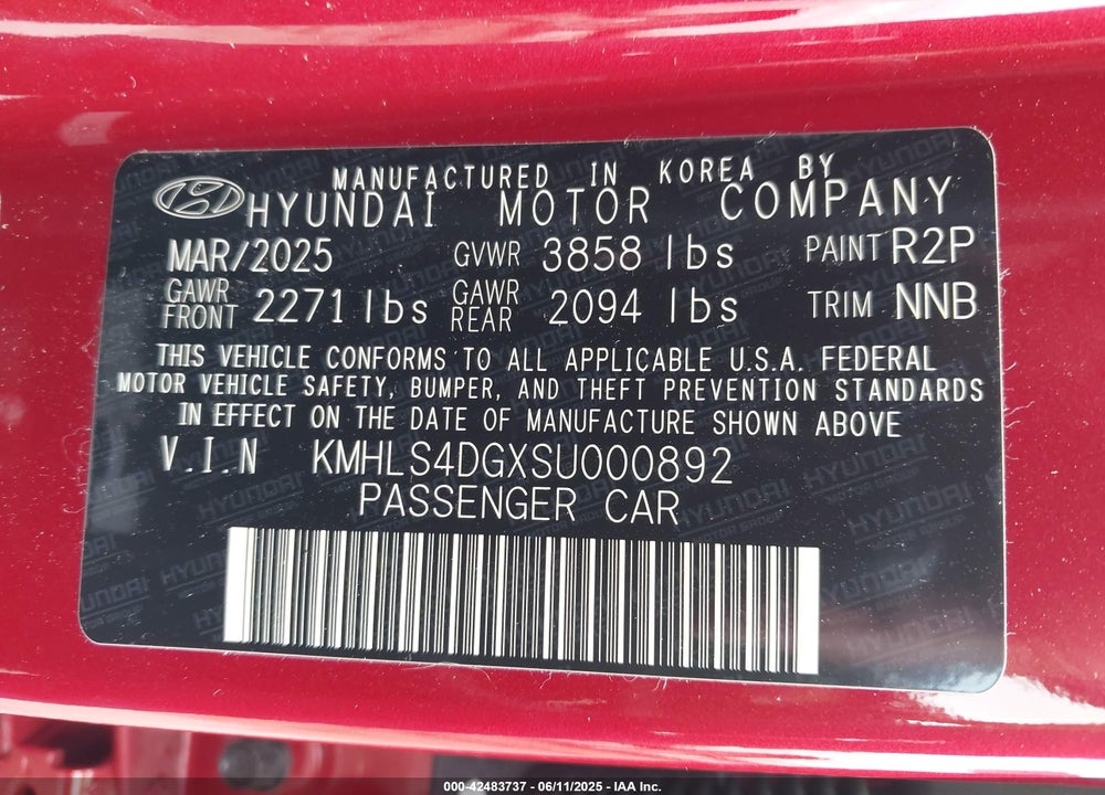 2025 HYUNDAI ELANTRA SEL CONVENIENCE VIN: KMHLS4DGXSU000892