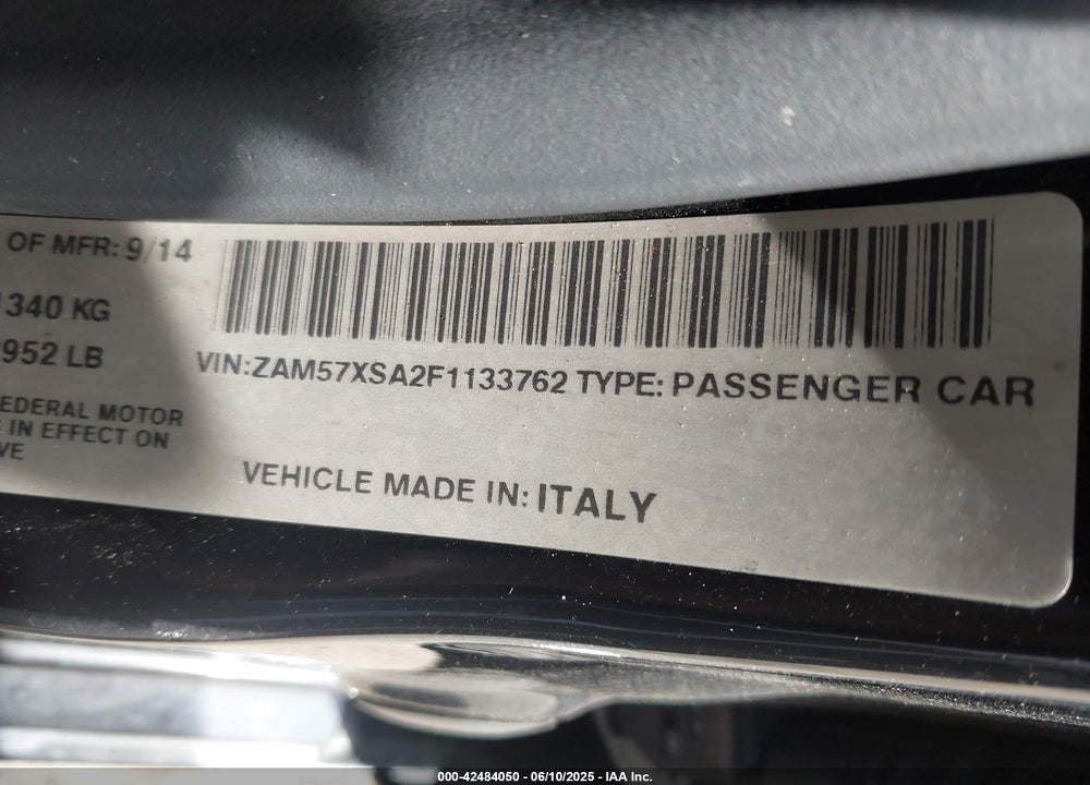 2015 MASERATI GHIBLI VIN: ZAM57XSA2F1133762