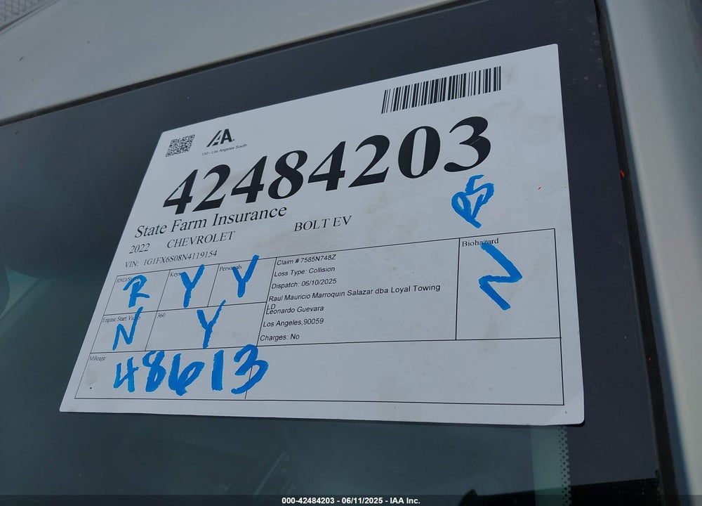 2022 CHEVROLET BOLT EV VIN: 1G1FX6S08N4119154