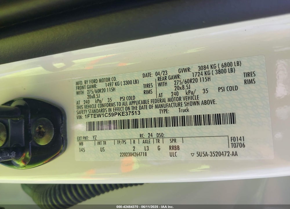 2023 FORD F-150 XLT VIN: 1FTEW1C59PKE37513