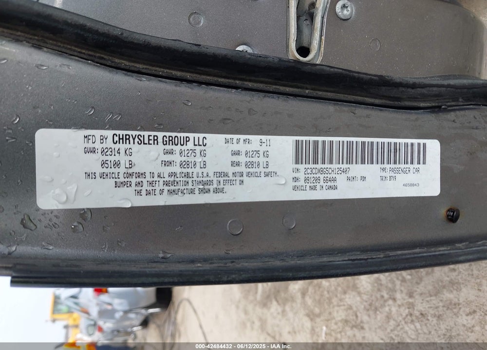 2012 DODGE CHARGER SE VIN: 2C3CDXBG5CH125407