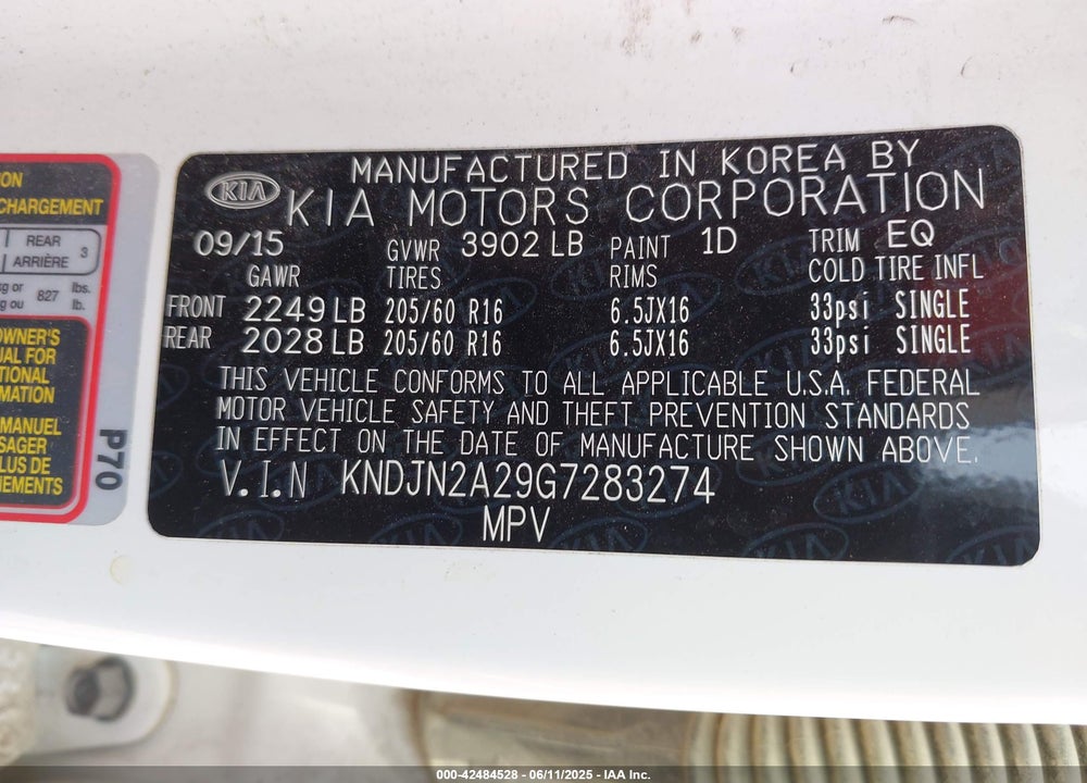 2016 KIA SOUL VIN: KNDJN2A29G7283274