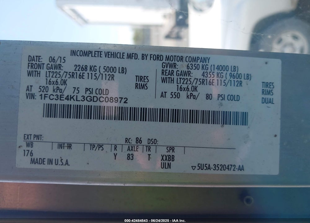 2016 FORD E-450 STRIPPED VIN: 1FC3E4KL3GDC08972