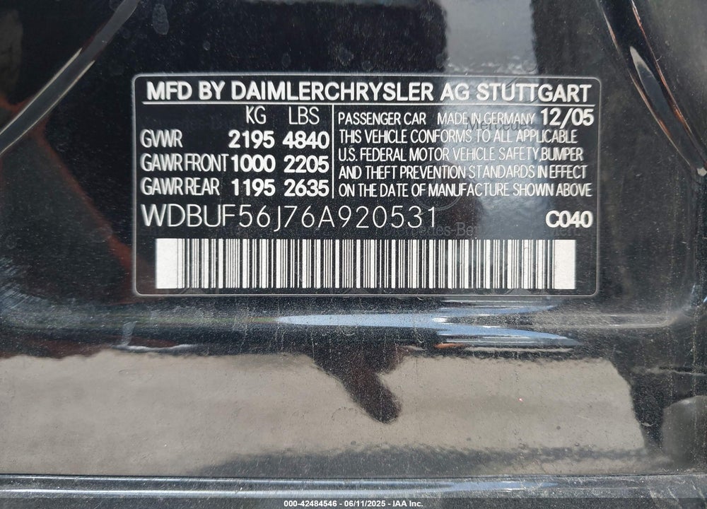 2006 MERCEDES-BENZ E 350 VIN: WDBUF56J76A920531