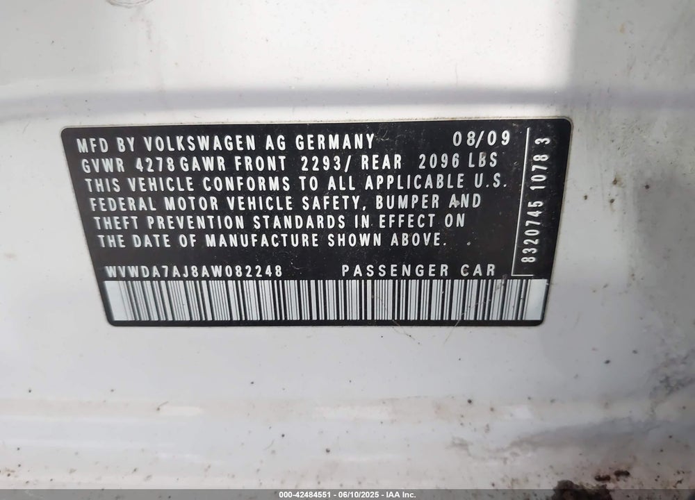 2010 VOLKSWAGEN GOLF VIN: WVWDA7AJ8AW082248