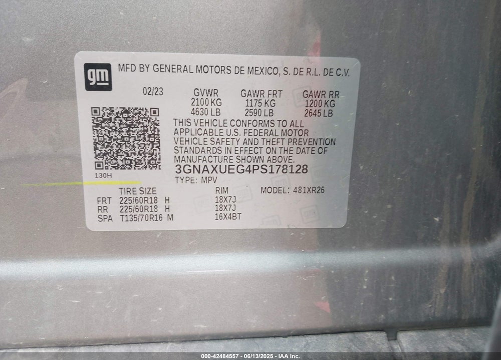 2023 CHEVROLET EQUINOX VIN: 3GNAXUEG4PS178128